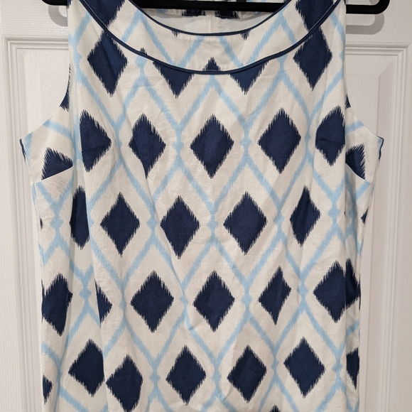 Talbots Blue White Linen Blend Sleeveless Knee Length Shift Dress in Size 16 - Picture 6 of 10